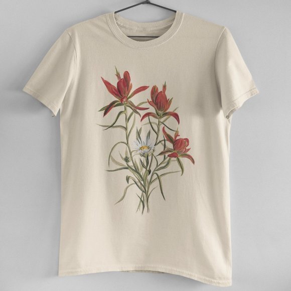 Rosy Indian Paintbrush Floral Print Short Sleeve Graphic Tee T-shirt S M L XL - Picture 3 of 5